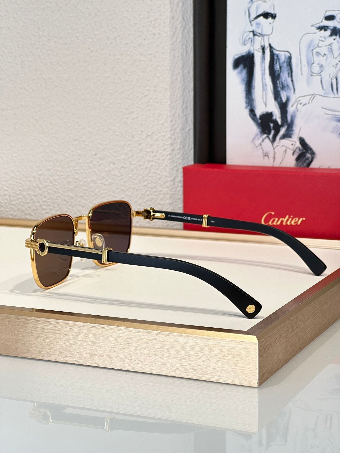 '-  Cartier CT 0363S-NV Horn (Gold/Black) / Wood (Gold/Red)  $3495 ✨ - buyonlinebehappy