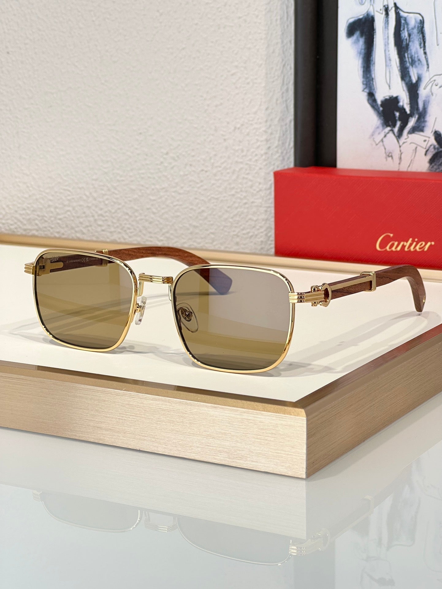 '-  Cartier CT 0363S-NV Horn (Gold/Black) / Wood (Gold/Red)  $3495 ✨ - buyonlinebehappy