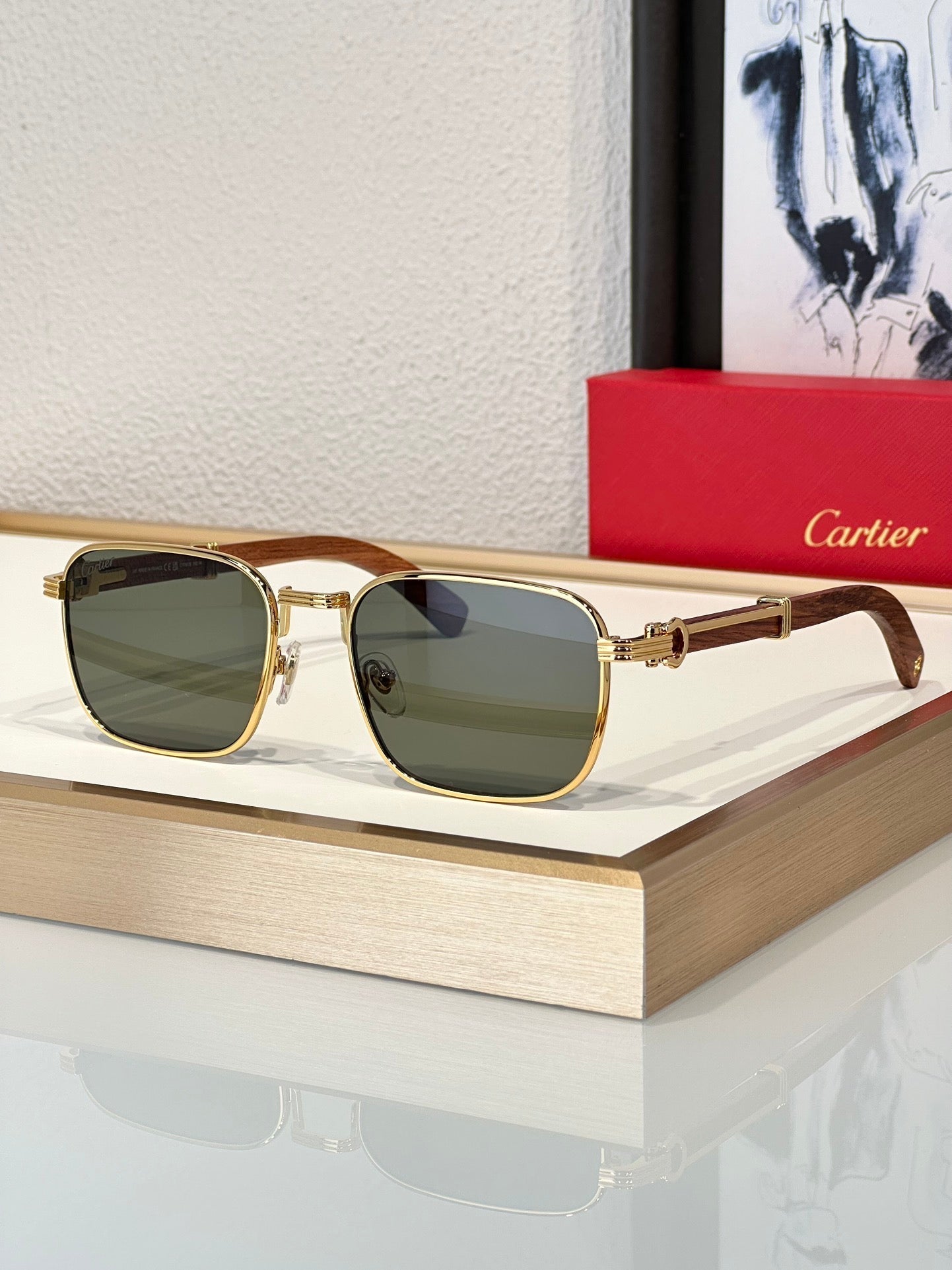 '-  Cartier CT 0363S-NV Horn (Gold/Black) / Wood (Gold/Red)  $3495 ✨ - buyonlinebehappy