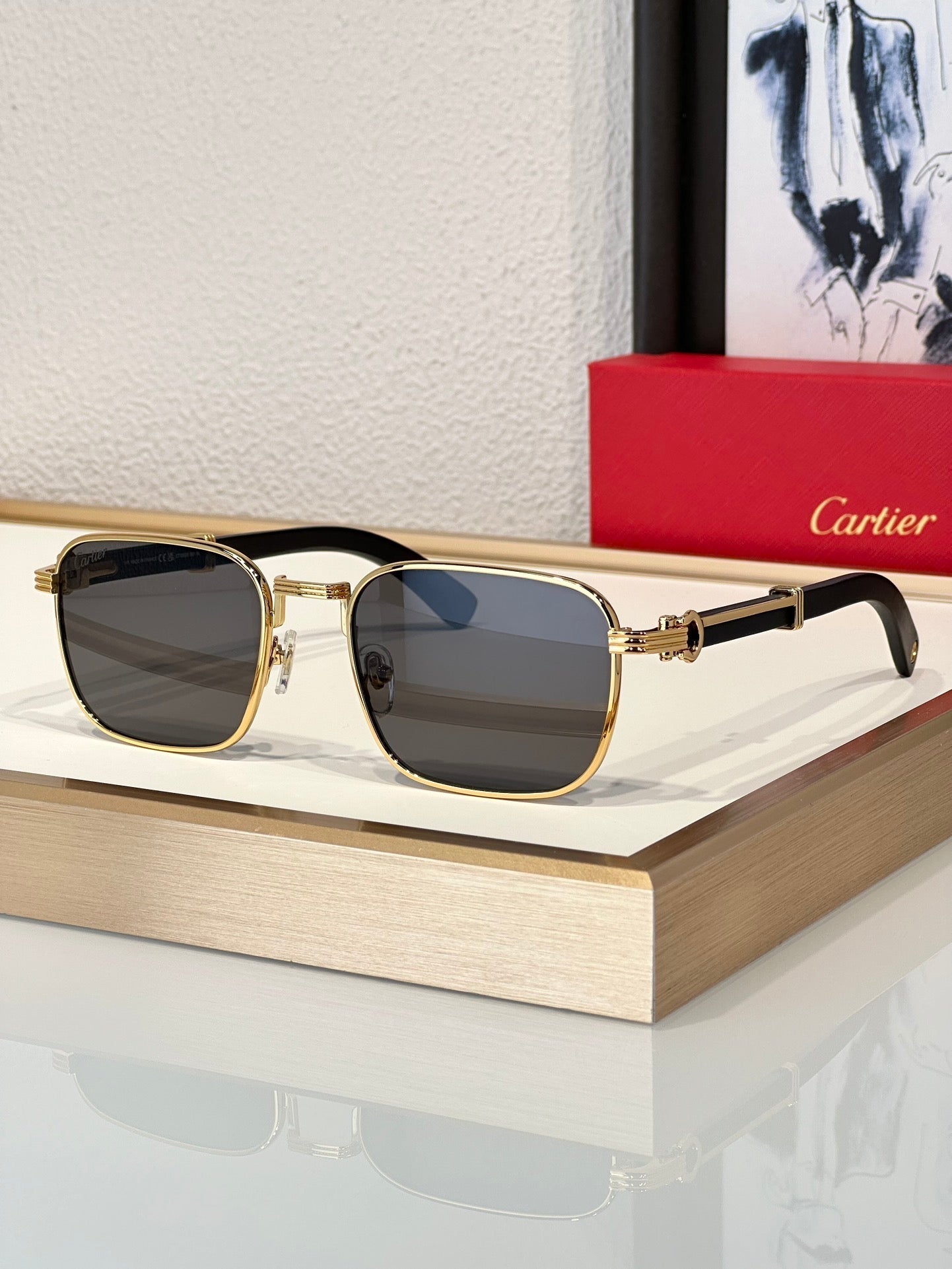 '-  Cartier CT 0363S-NV Horn (Gold/Black) / Wood (Gold/Red)  $3495 ✨ - buyonlinebehappy