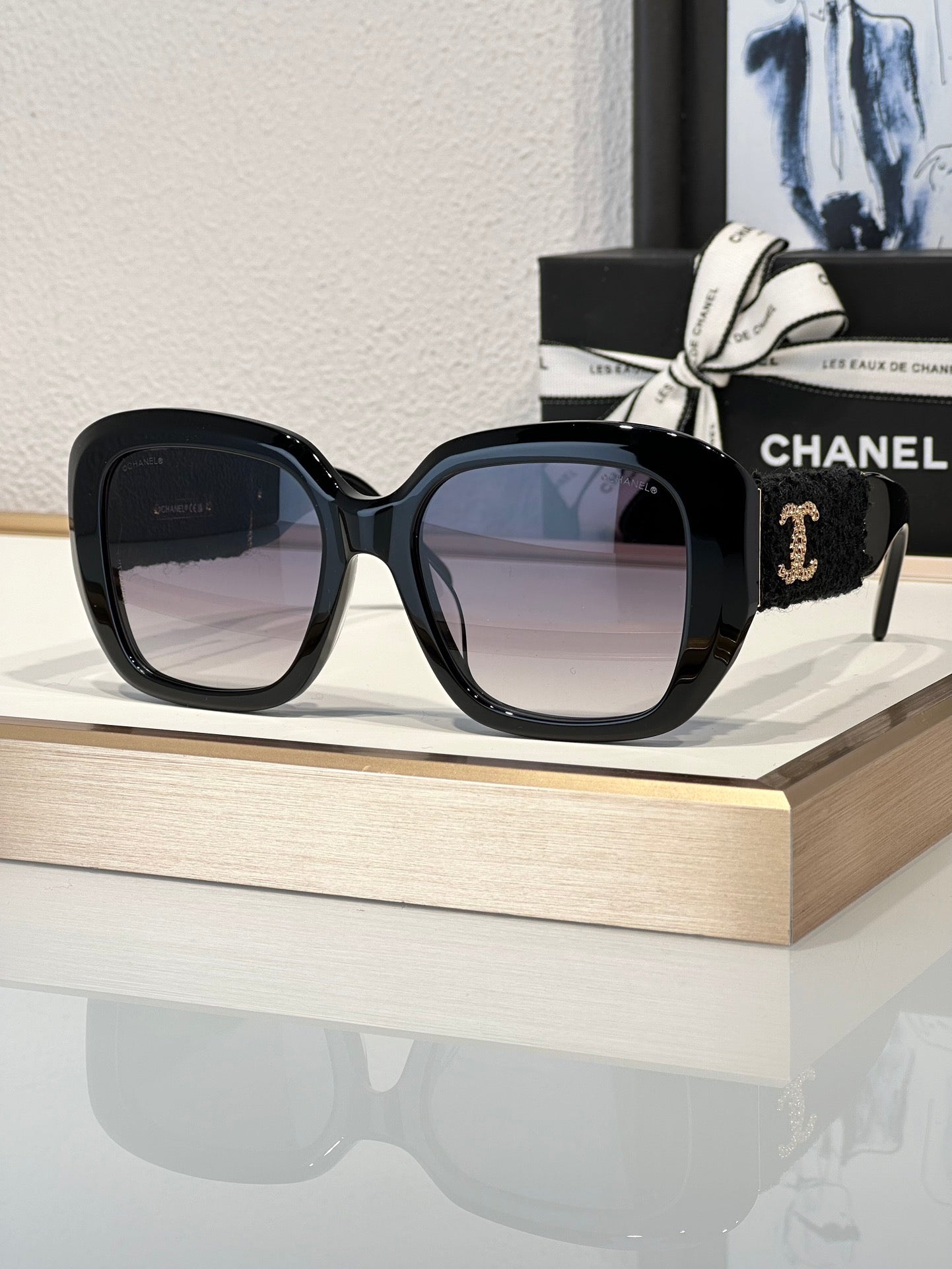 CHANEL 5512 Square Sunglasses Acetate & Tweed Black & Gold frame 6 Colors ✨ - buyonlinebehappy