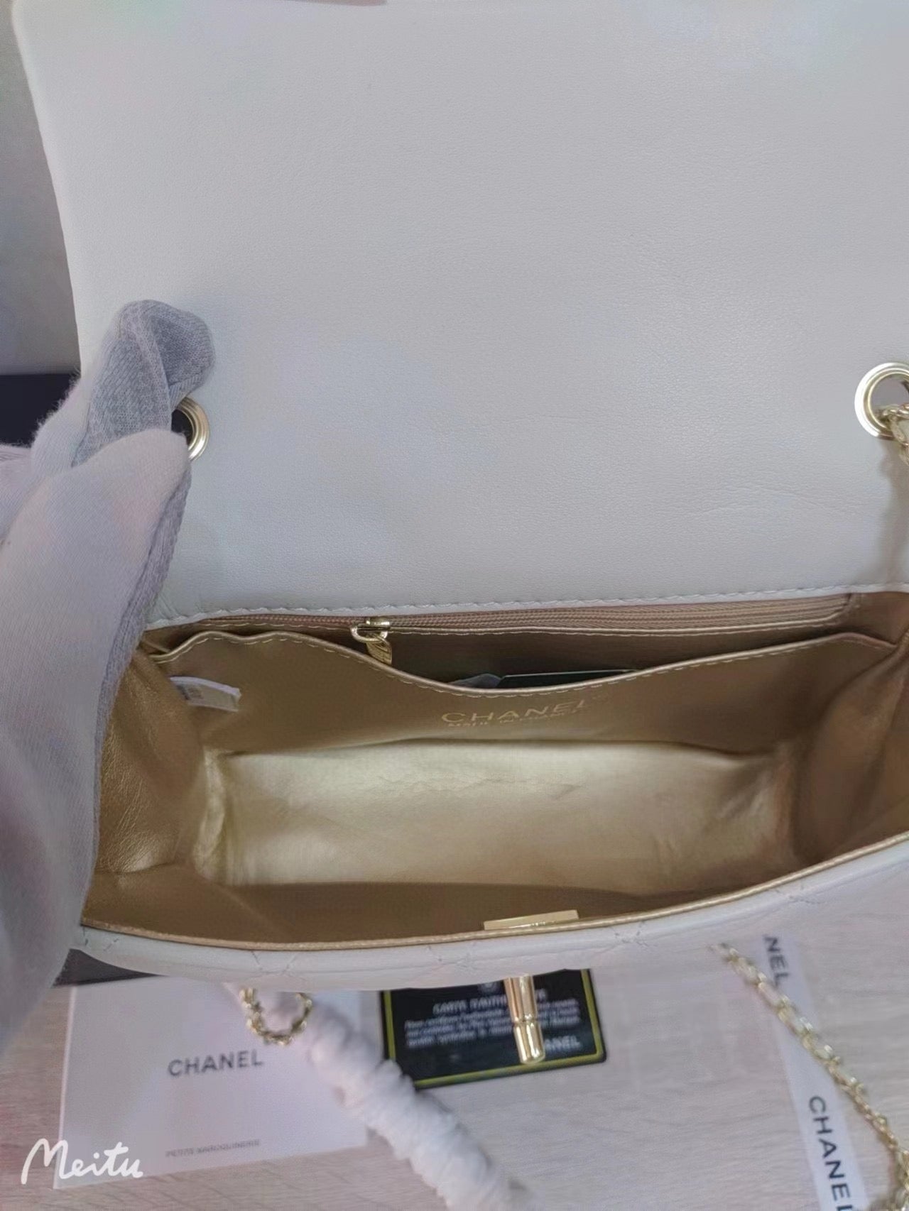 CHANEL 23C Mini Square Flap Bag Pearl Crush / Gold Ball✨