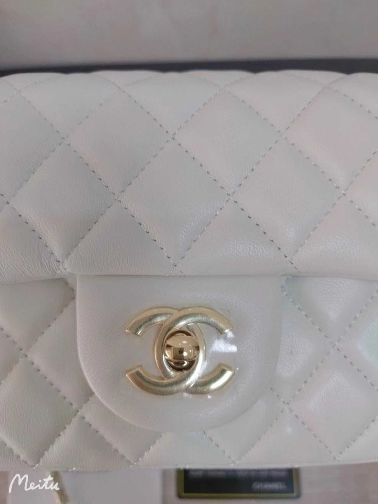 CHANEL 23C Mini Square Flap Bag Pearl Crush / Gold Ball✨