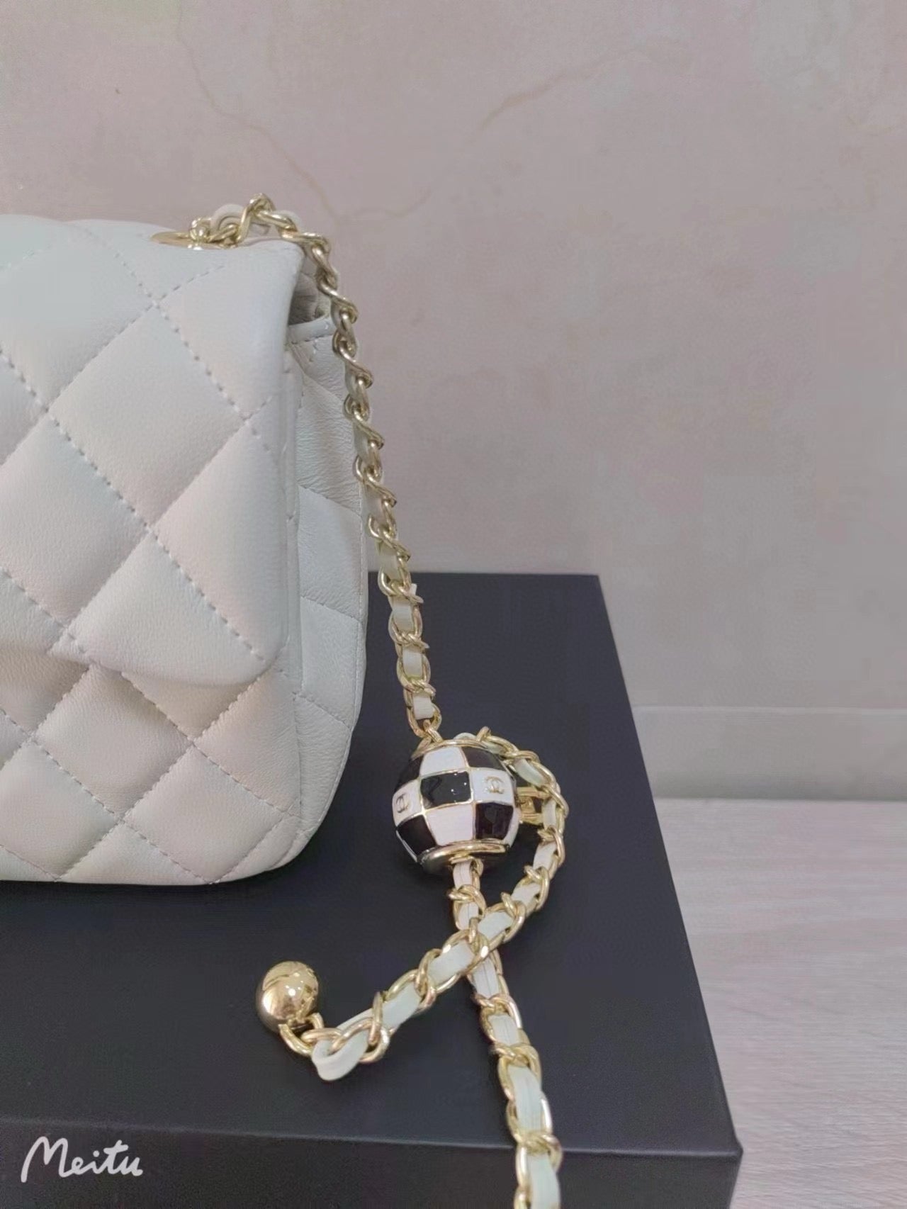 CHANEL 23C Mini Square Flap Bag Pearl Crush / Gold Ball✨