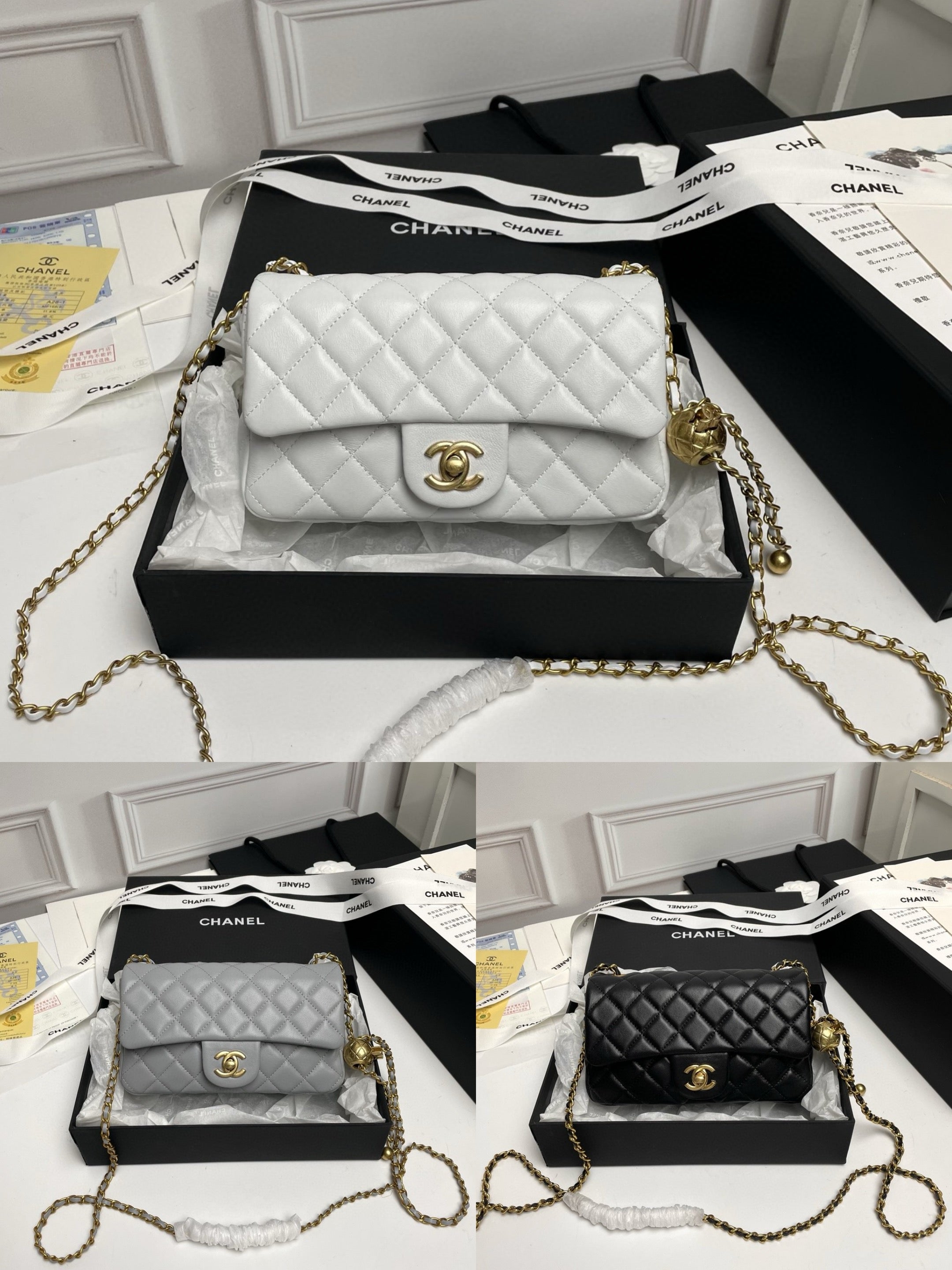 '-  CHANEL  Flap Bag Beige Gold Ball 20cm ✨