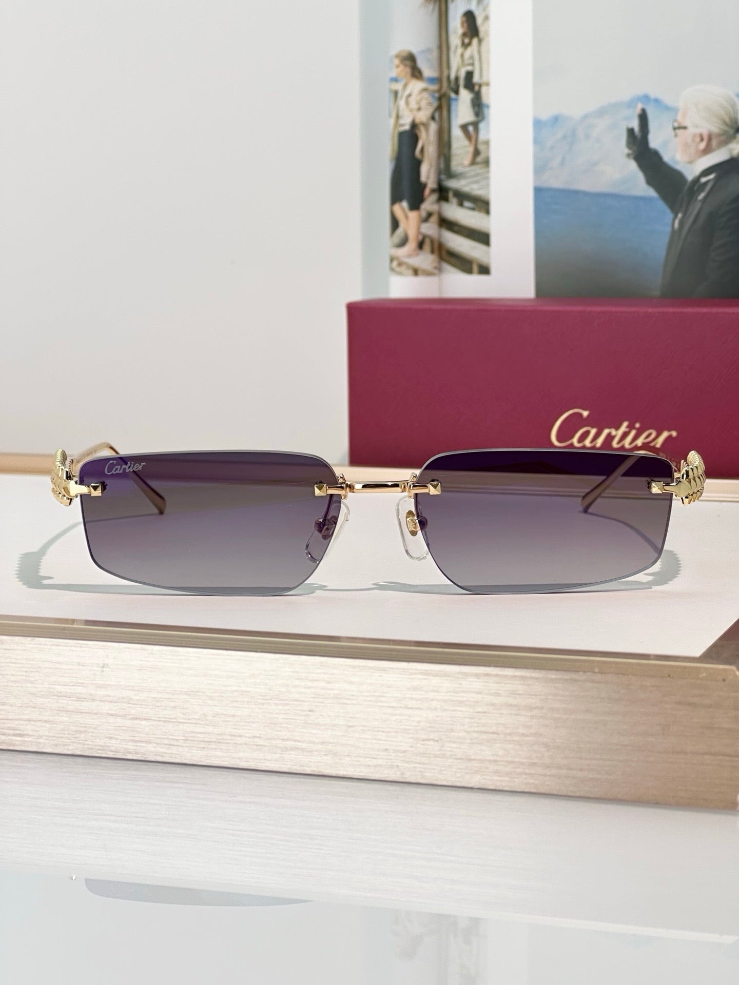 Cartier CT0544S 002 Gold Grey Rectangular Photochromic Unisex Sunglasses 🐆
