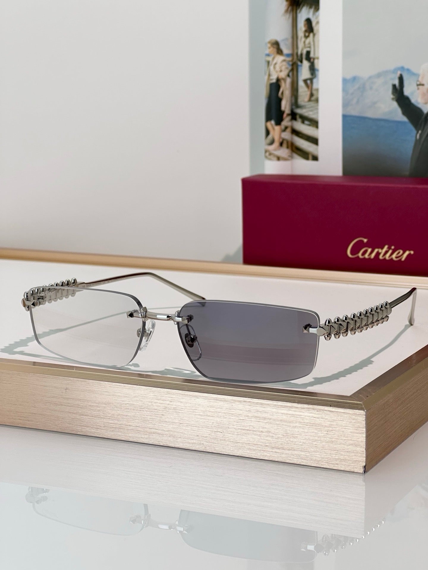 Cartier CT0544S 002 Gold Grey Rectangular Photochromic Unisex Sunglasses 🐆