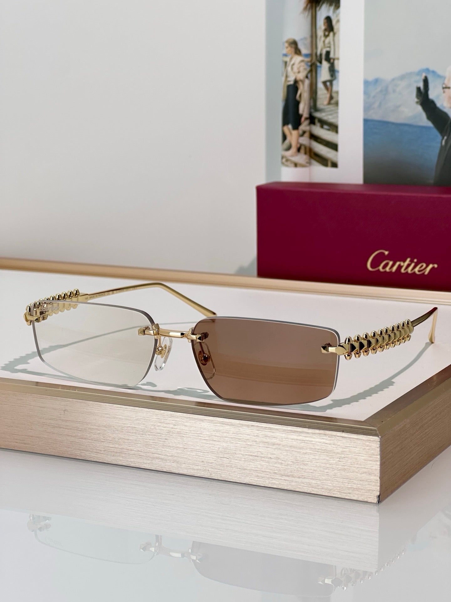 Cartier CT0544S 002 Gold Grey Rectangular Photochromic Unisex Sunglasses 🐆