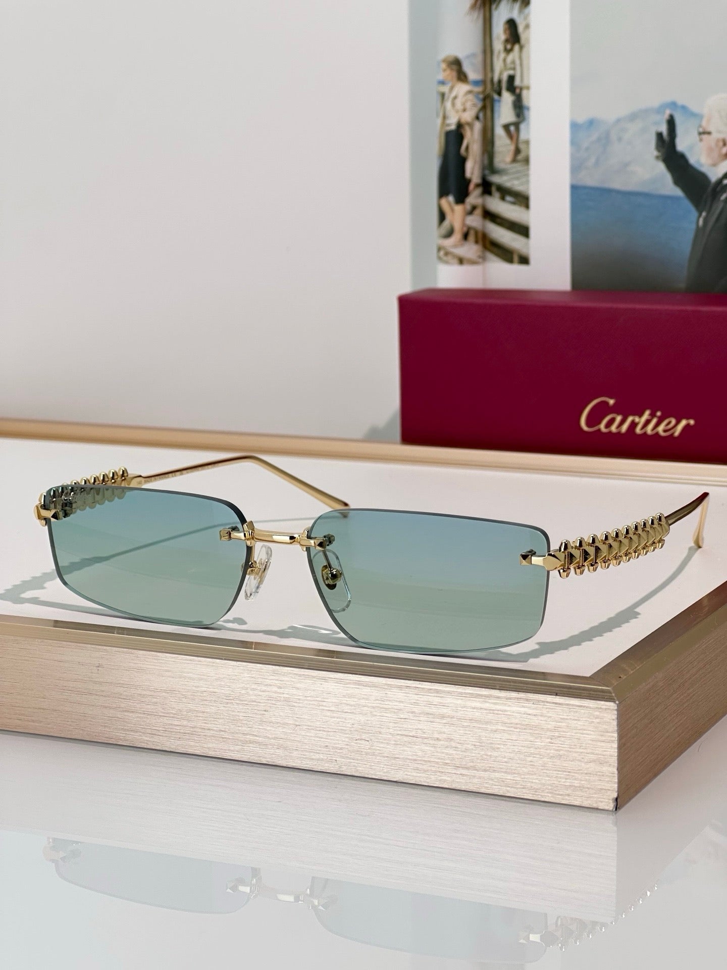 Cartier CT0544S 002 Gold Grey Rectangular Photochromic Unisex Sunglasses 🐆