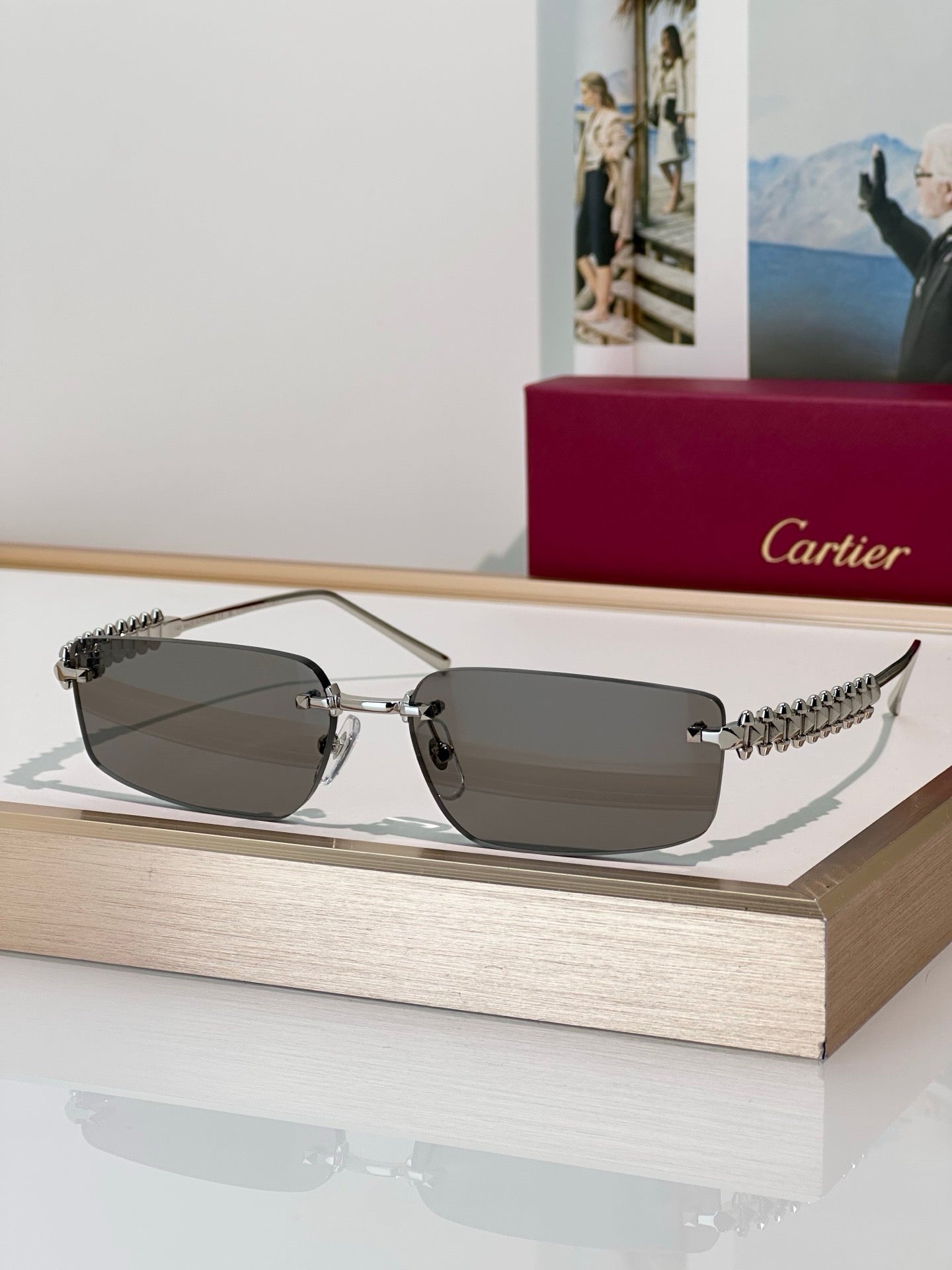 Cartier CT0544S 002 Gold Grey Rectangular Photochromic Unisex Sunglasses 🐆