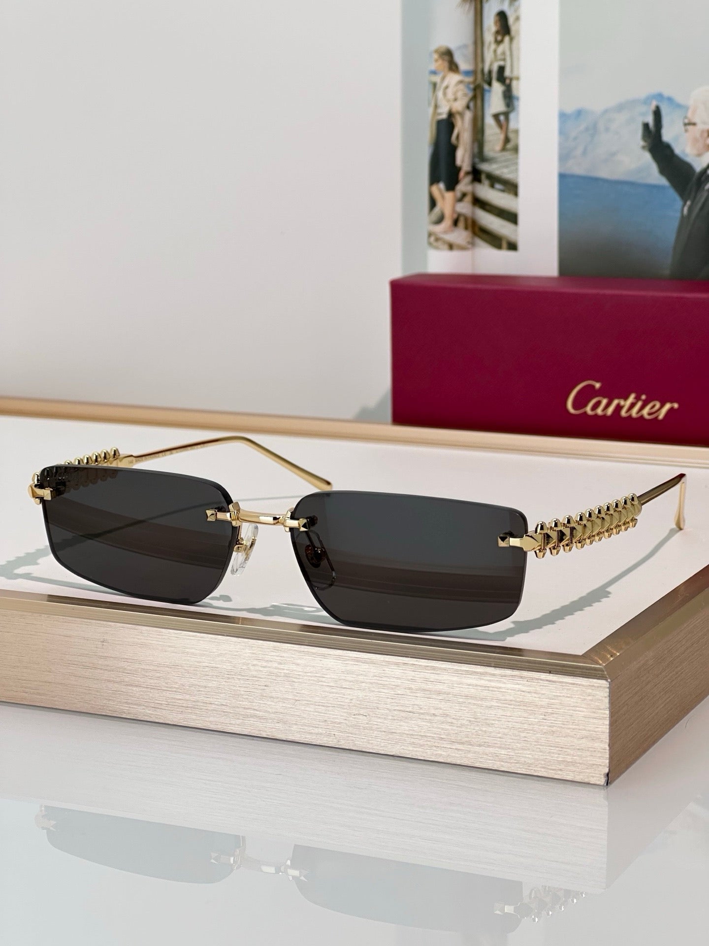 Cartier CT0544S 002 Gold Grey Rectangular Photochromic Unisex Sunglasses 🐆