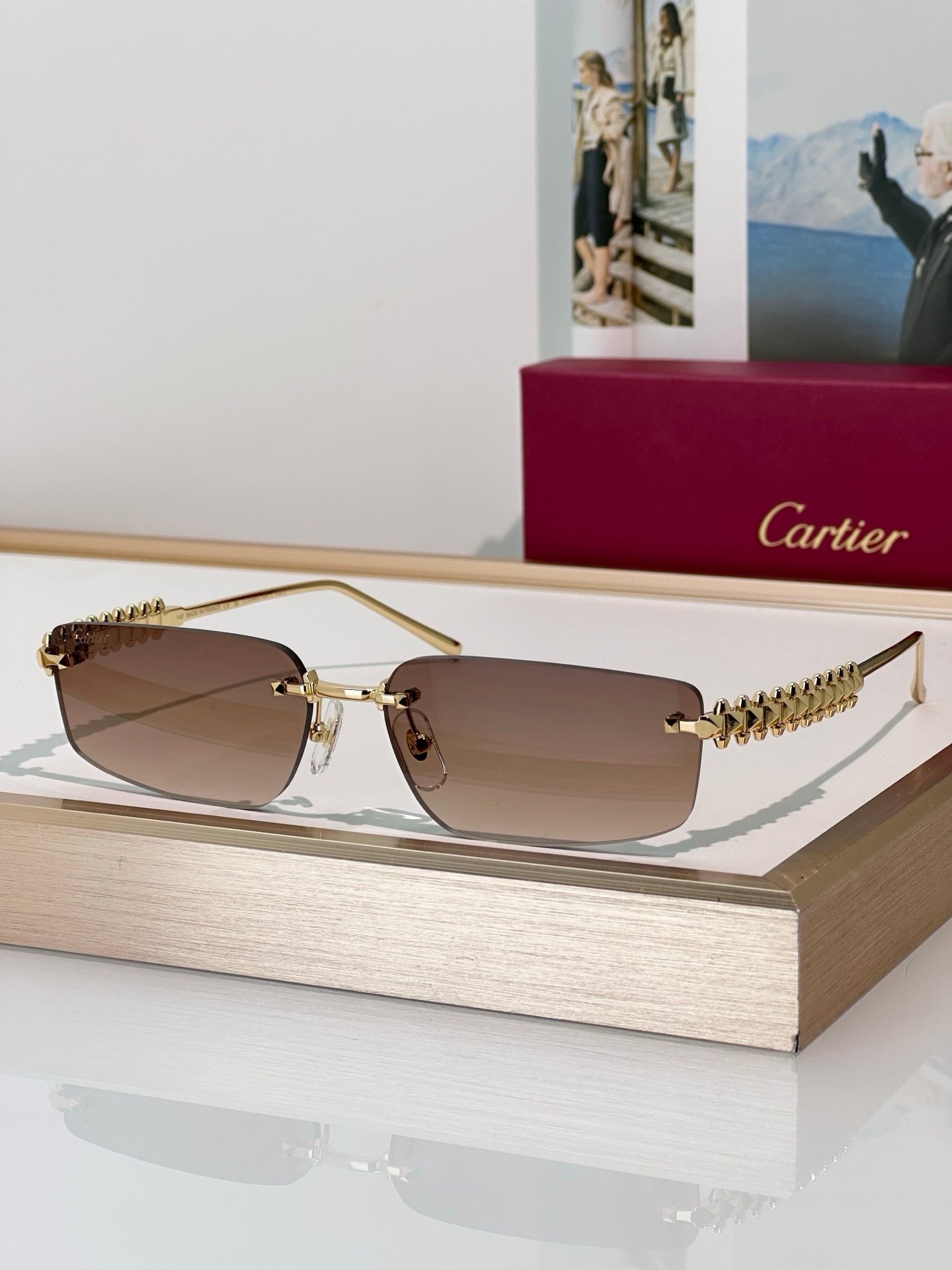 Cartier CT0544S 002 Gold Grey Rectangular Photochromic Unisex Sunglasses 🐆