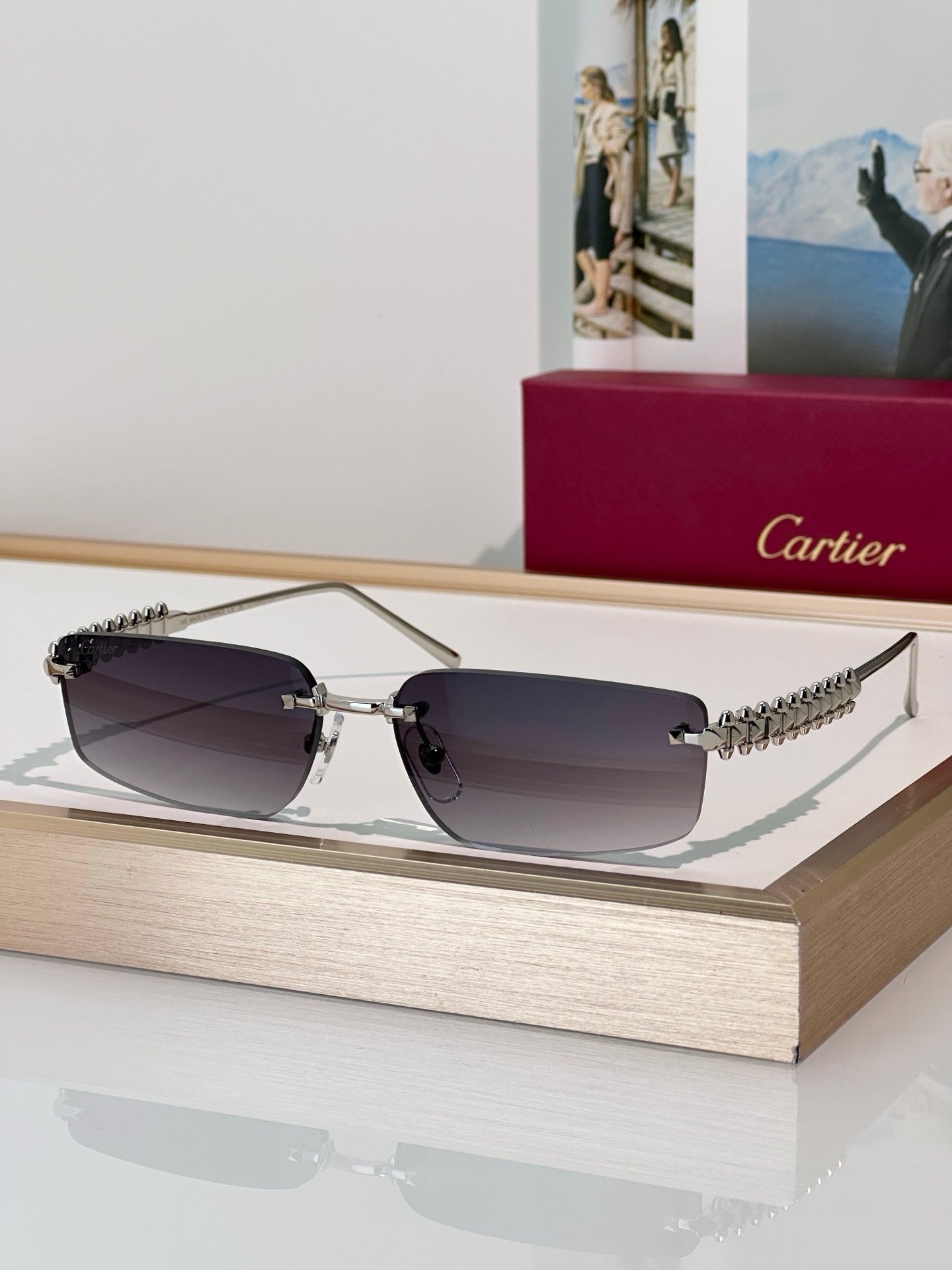Cartier CT0544S 002 Gold Grey Rectangular Photochromic Unisex Sunglasses 🐆