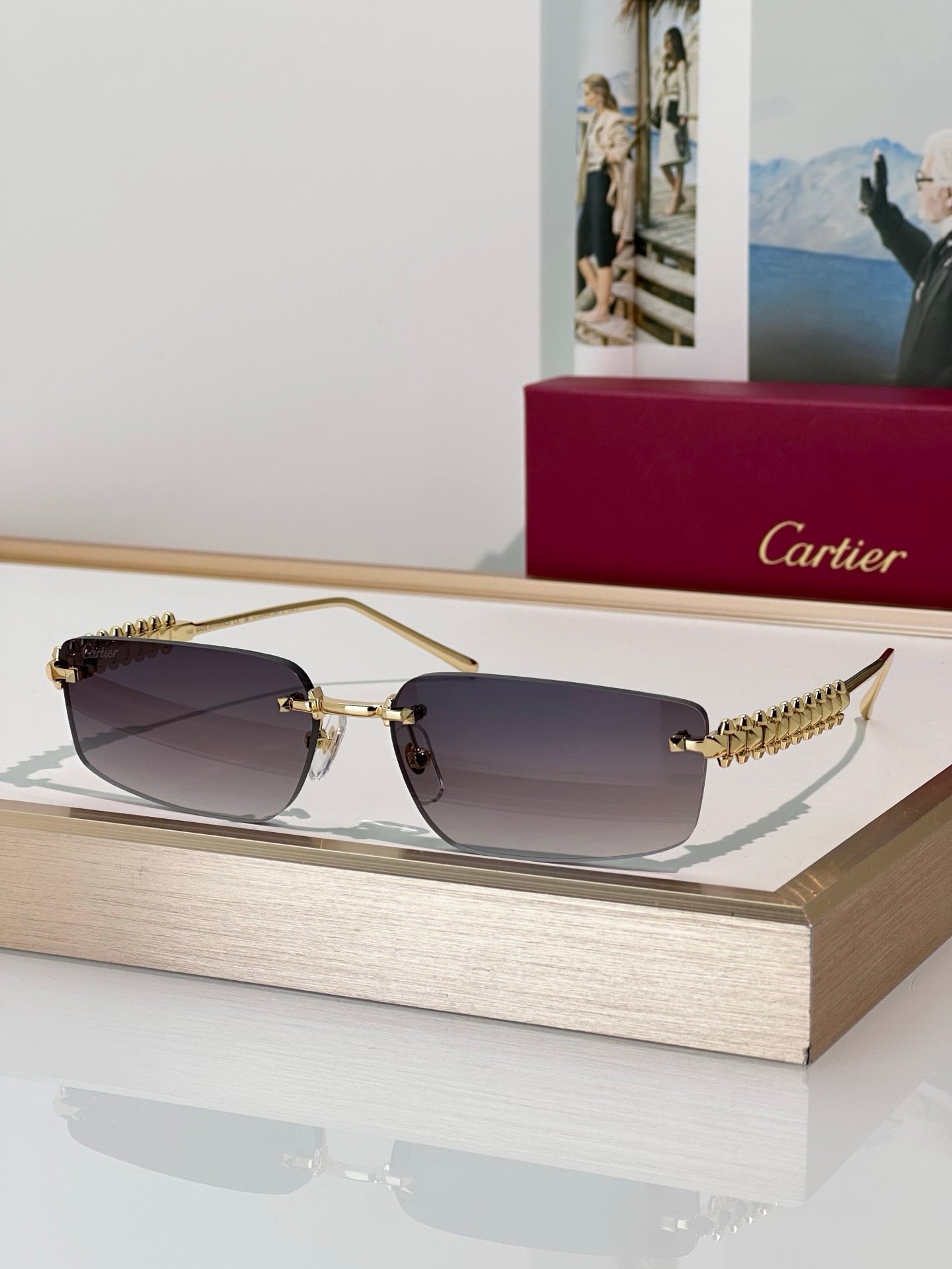 Cartier CT0544S 002 Gold Grey Rectangular Photochromic Unisex Sunglasses 🐆