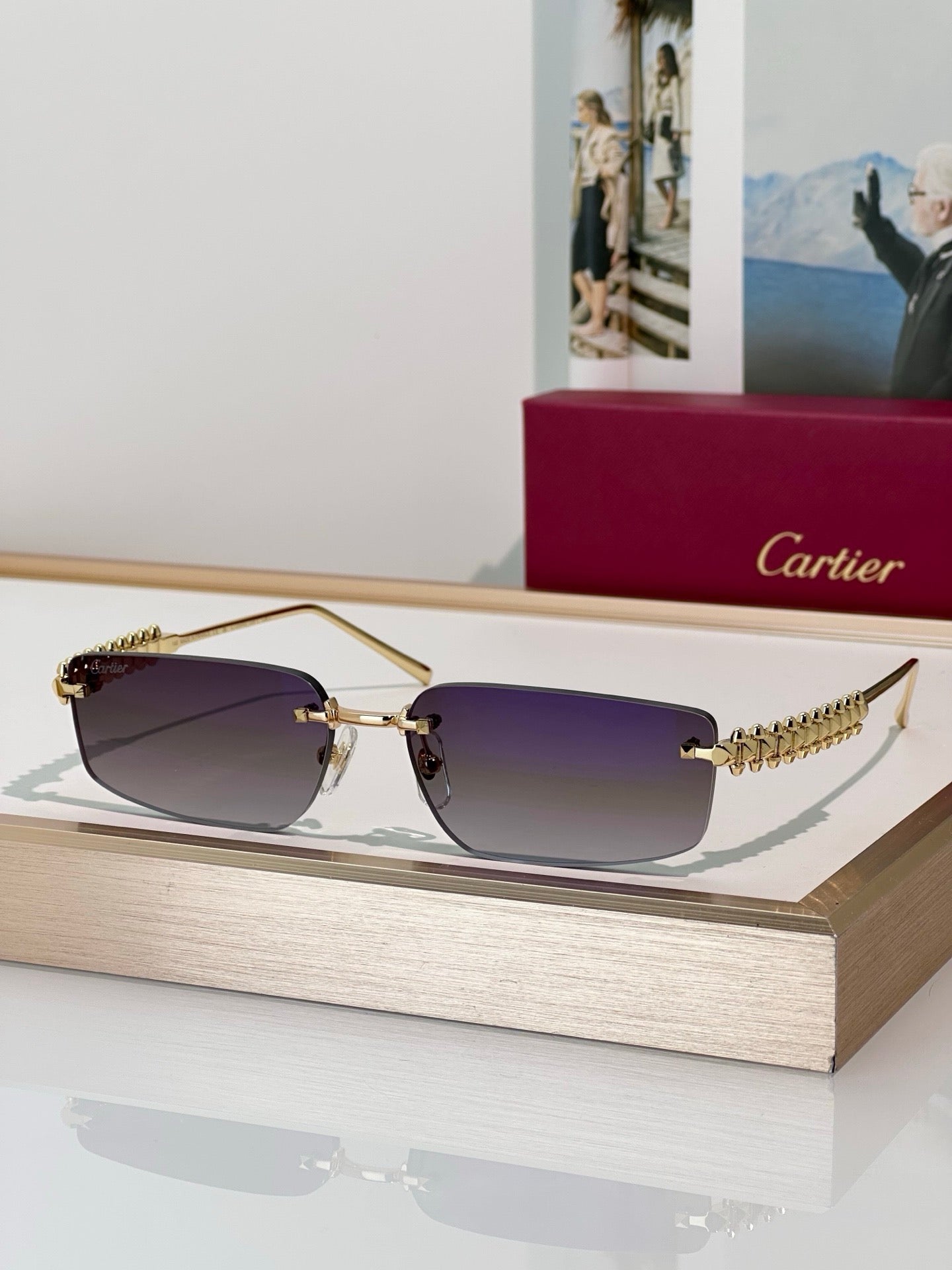 Cartier CT0544S 002 Gold Grey Rectangular Photochromic Unisex Sunglasses 🐆