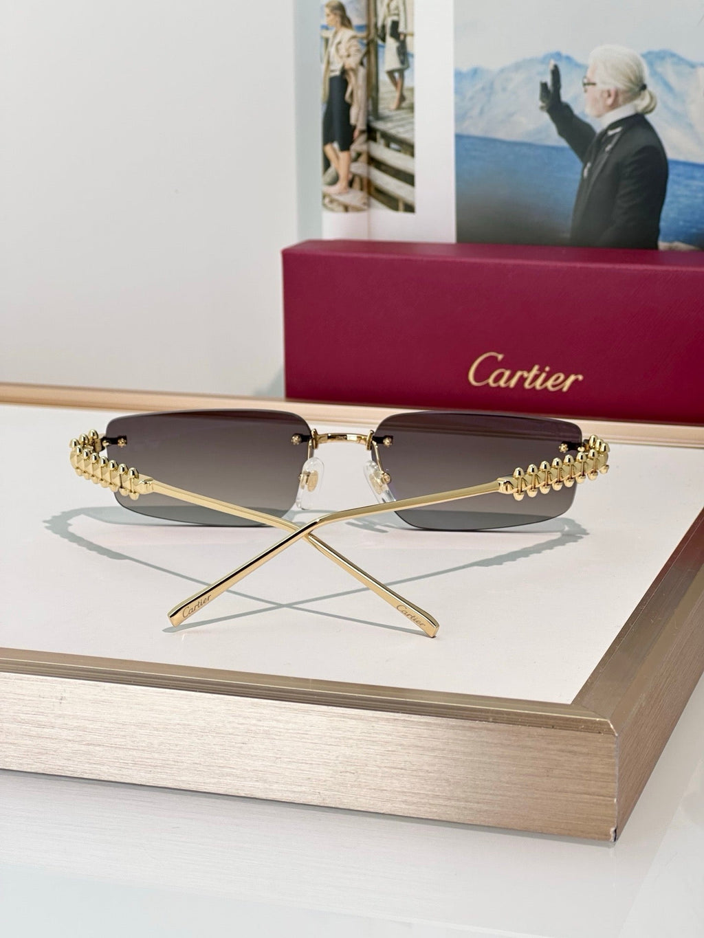 Cartier CT0544S 002 Gold Grey Rectangular Photochromic Unisex Sunglasses 🐆