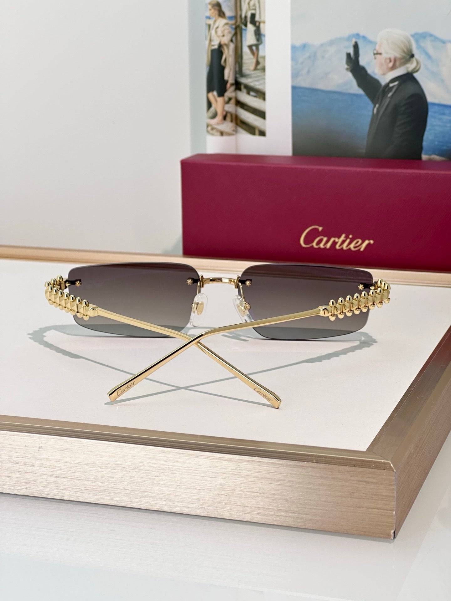 Cartier CT0544S 002 Gold Grey Rectangular Photochromic Unisex Sunglasses 🐆