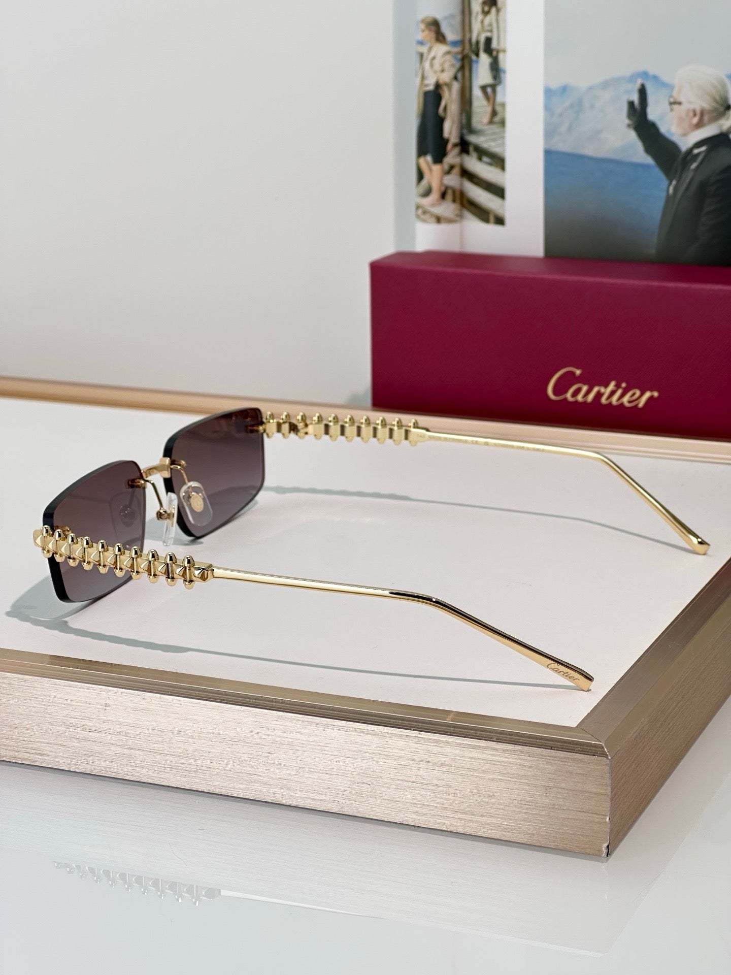 Cartier CT0544S 002 Gold Grey Rectangular Photochromic Unisex Sunglasses 🐆