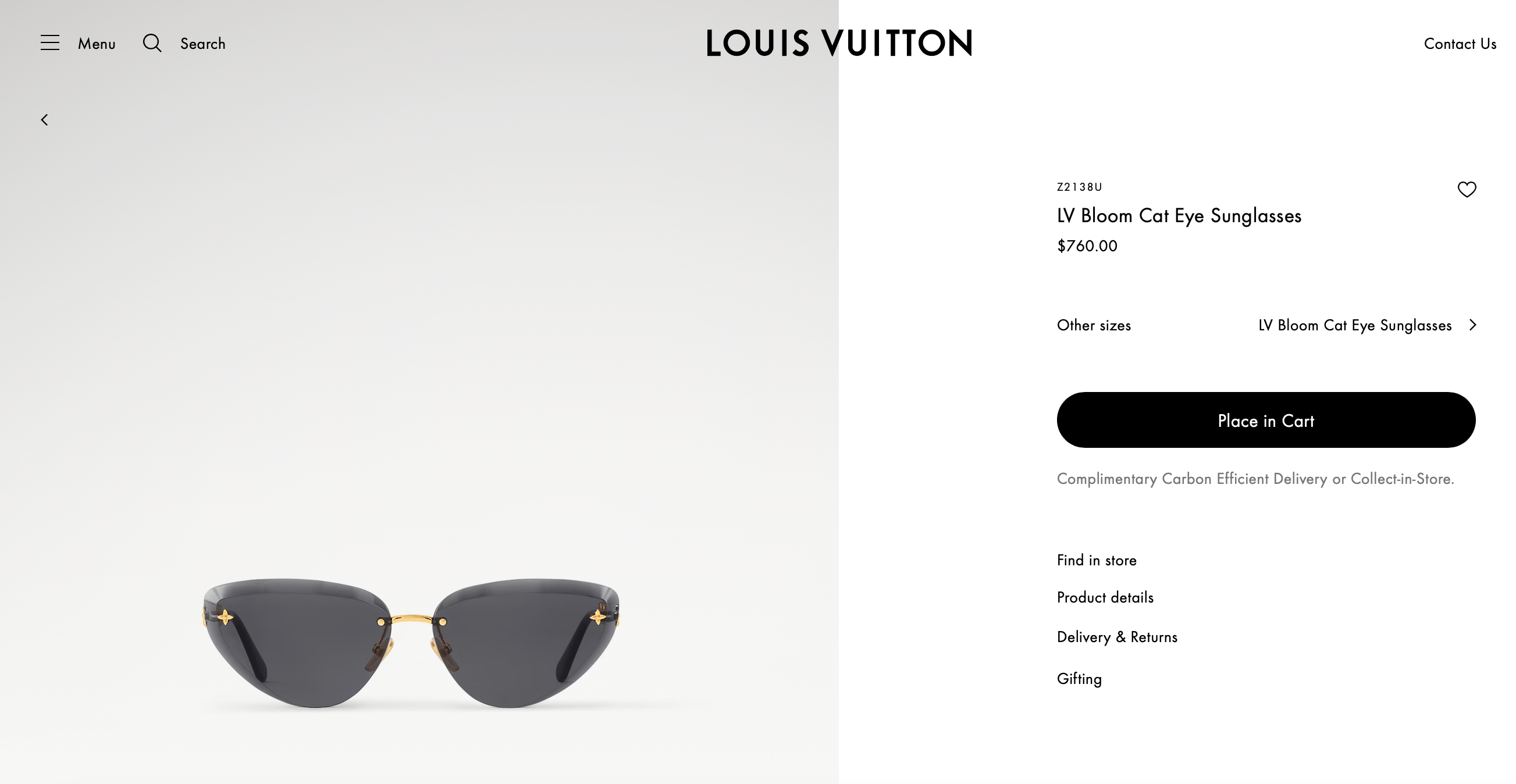 Louis Vuitton Z2138U LV Bloom Cat Eye Sunglasses ✨