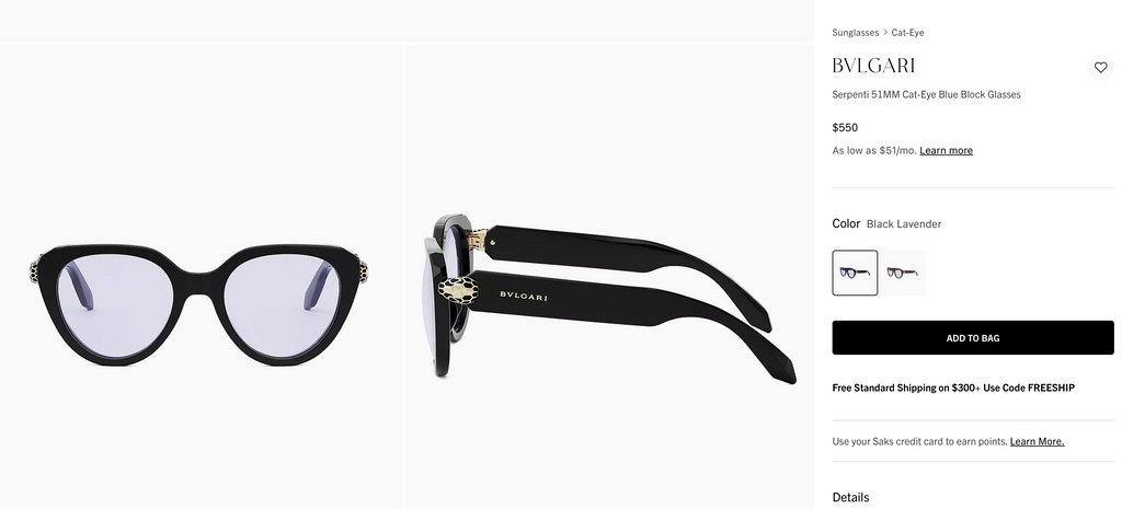 BVLGARI Bvlgari Serpenti BV50003I 001 Serpenti 51MM Cat-Eye Women's Sunglasses ✨